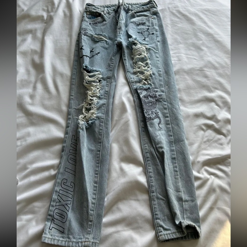 Adika Light Blue Distressed Straight Leg Jeans